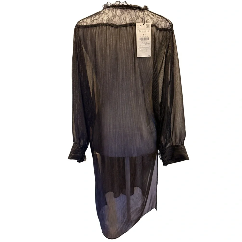 Zara Black/ Gold Sheer Duster Cardigan - Picture 4 of 14